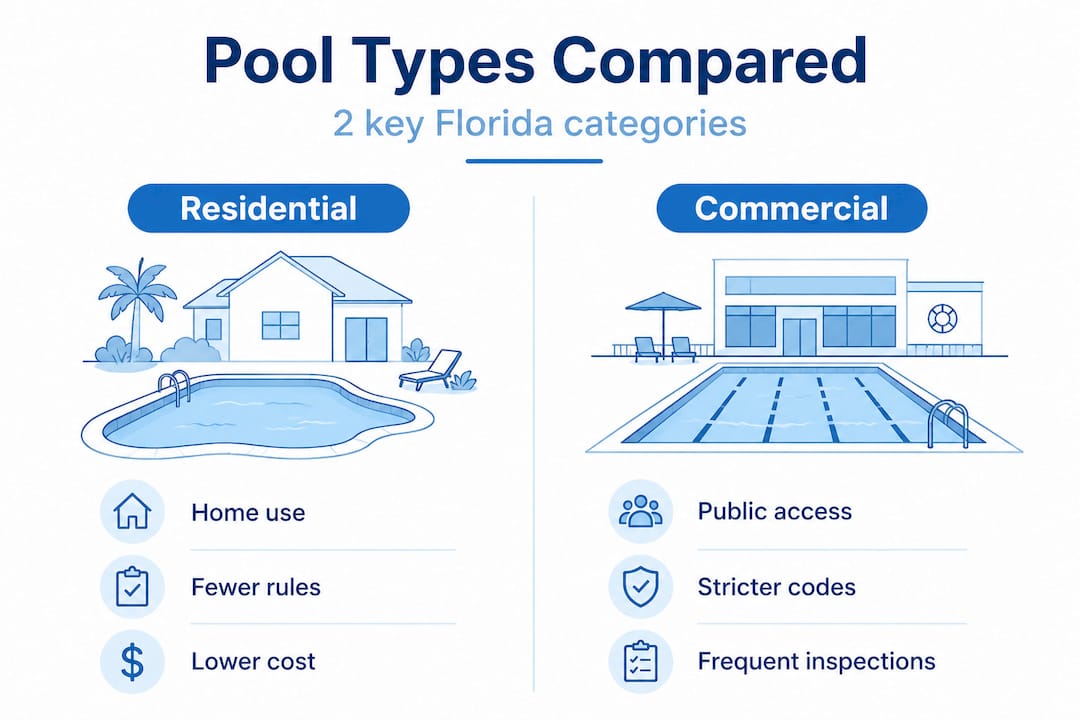 Side-by-side infographic comparing pool types