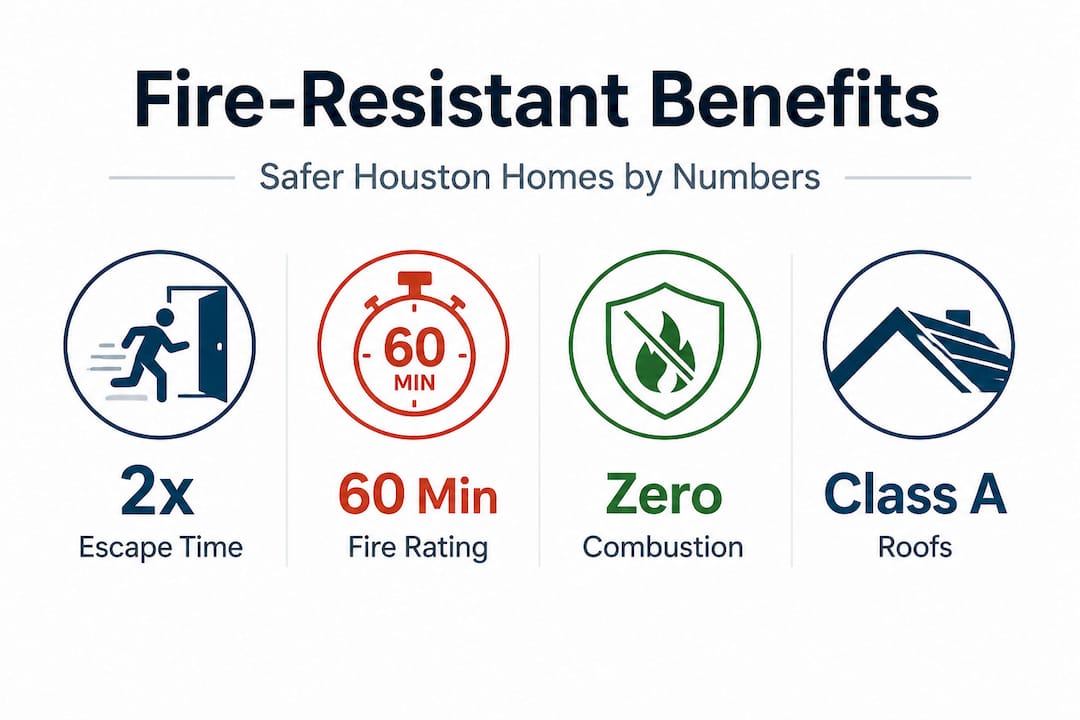 Infographic with key fireproof material stats for homes