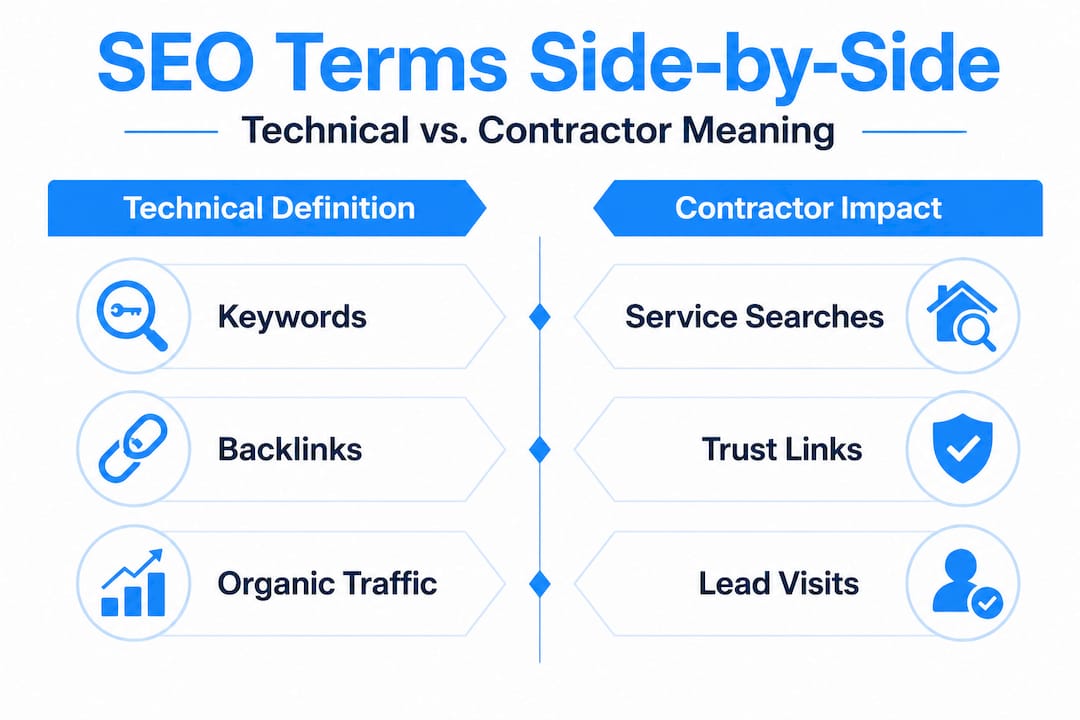SEO terms comparison technical vs contractor meaning