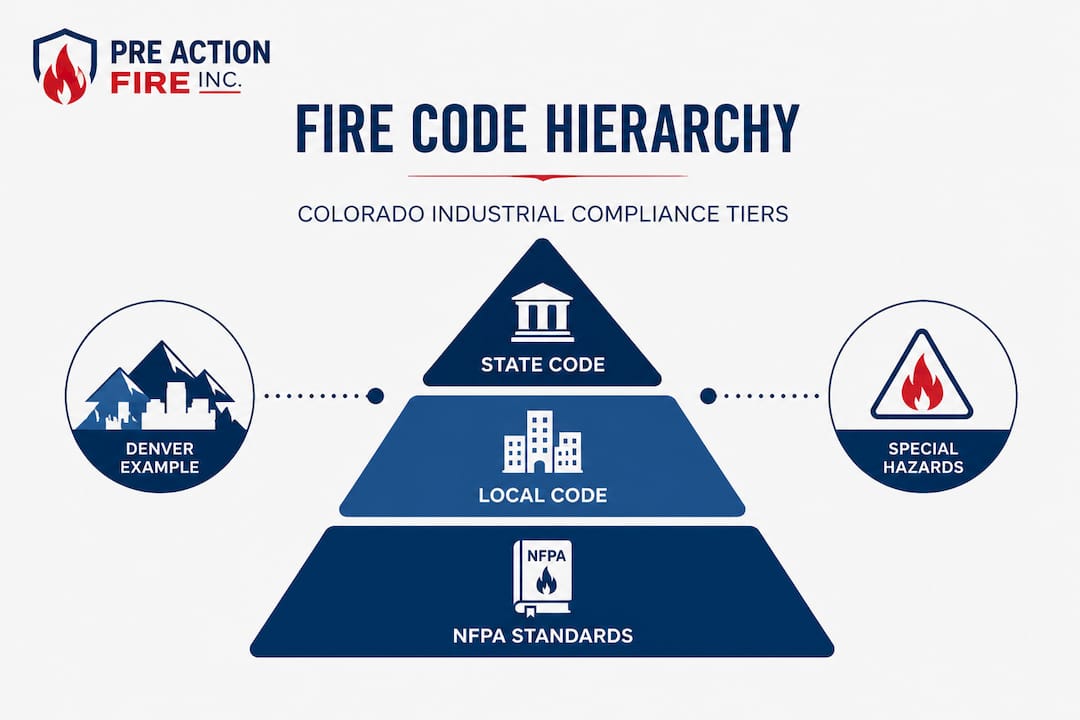 Infographic visualizing Colorado fire code compliance hierarchy