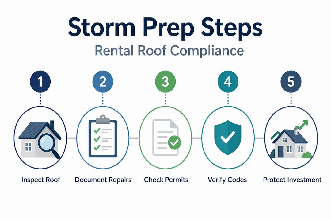 Infographic showing rental roof storm compliance steps