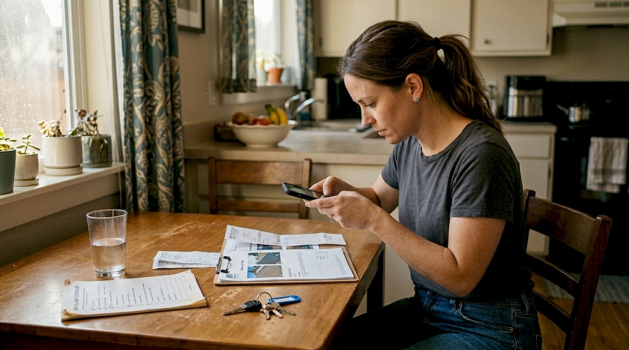 Manager documenting roof storm repair paperwork