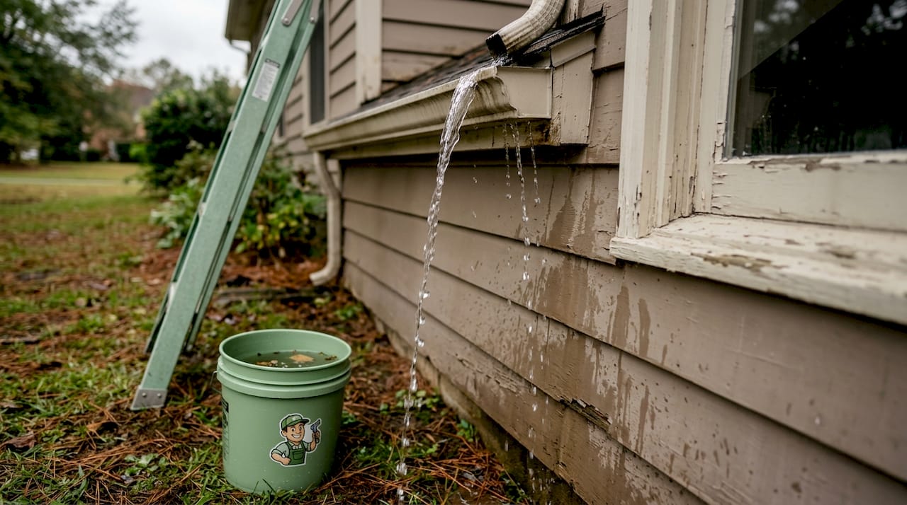 Overflowing gutter causing water damage