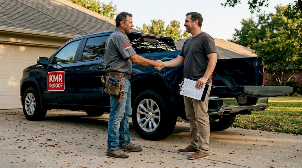 Contractor and homeowner handshake after inspection