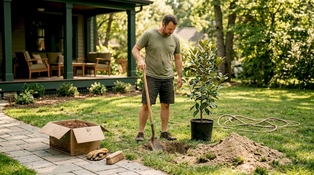 Homeowner prepping site for native tree planting