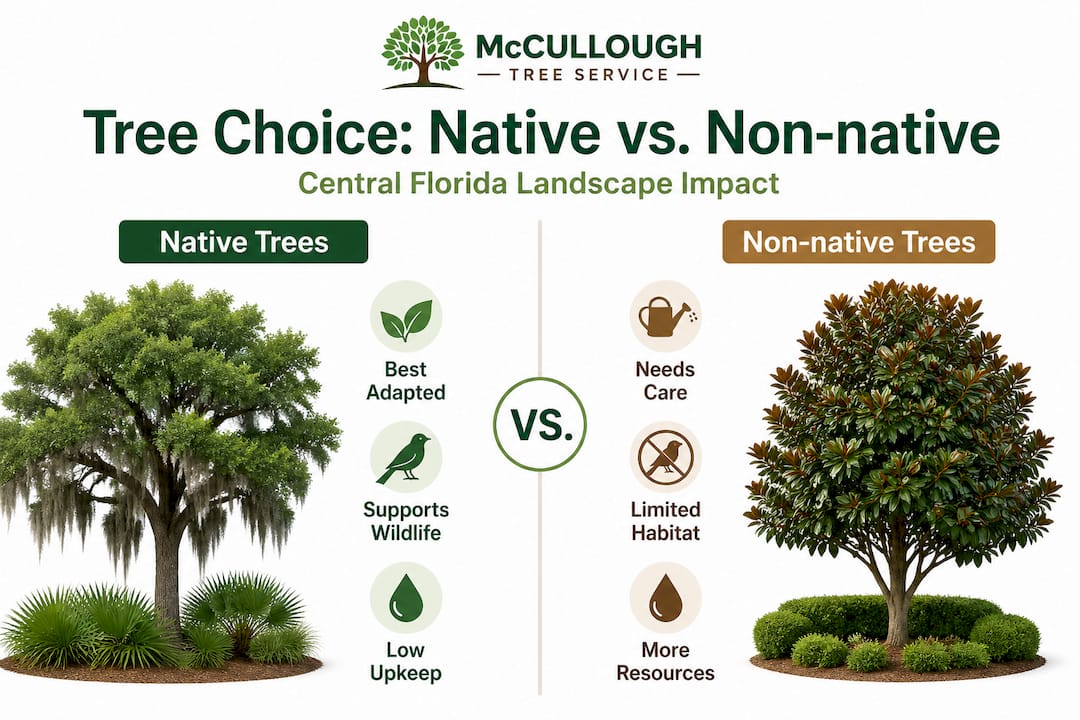 Infographic comparing native and non-native trees