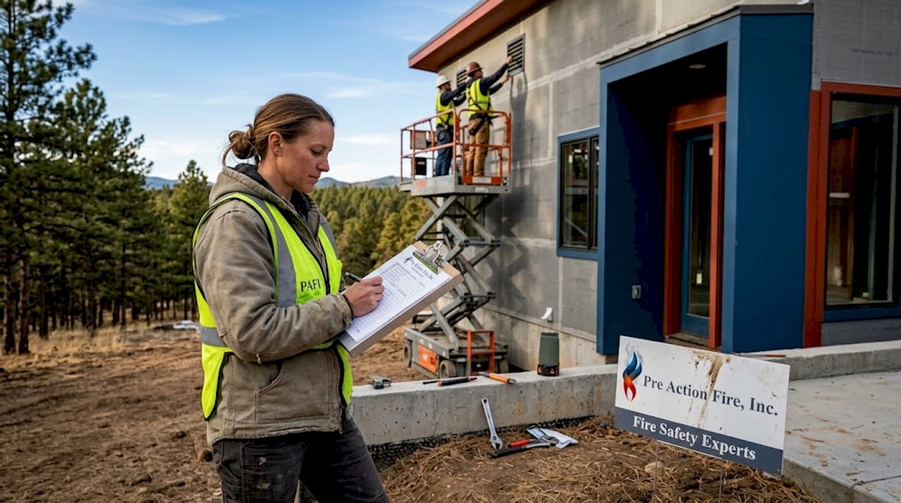 Supervisor inspecting wildfire resilient construction site