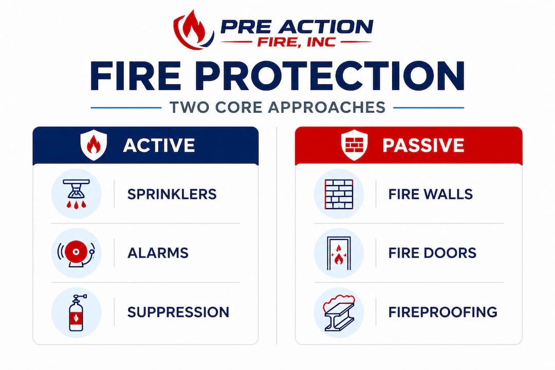 Infographic comparing active and passive fire protection