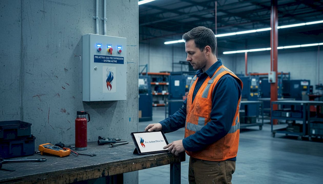 Technician checking CO2 suppression system