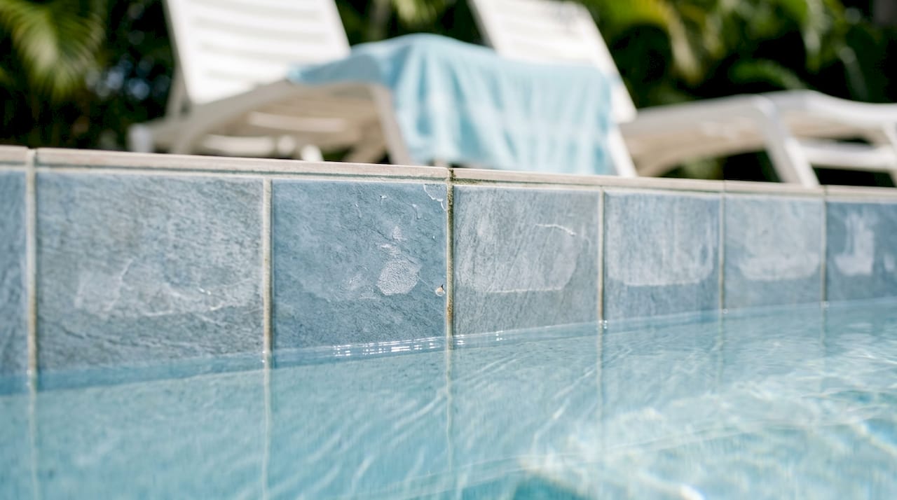 Close-up of modern porcelain tiles on pool