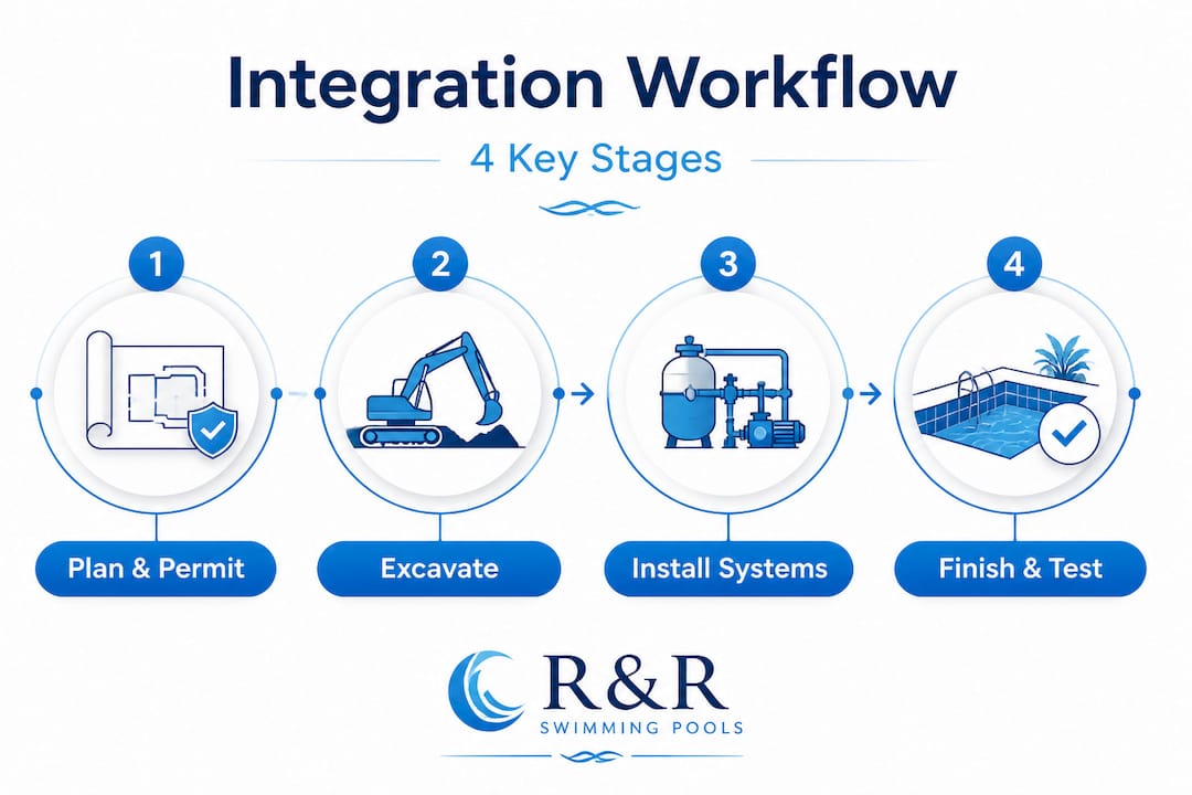 Infographic showing pool spa integration step-by-step