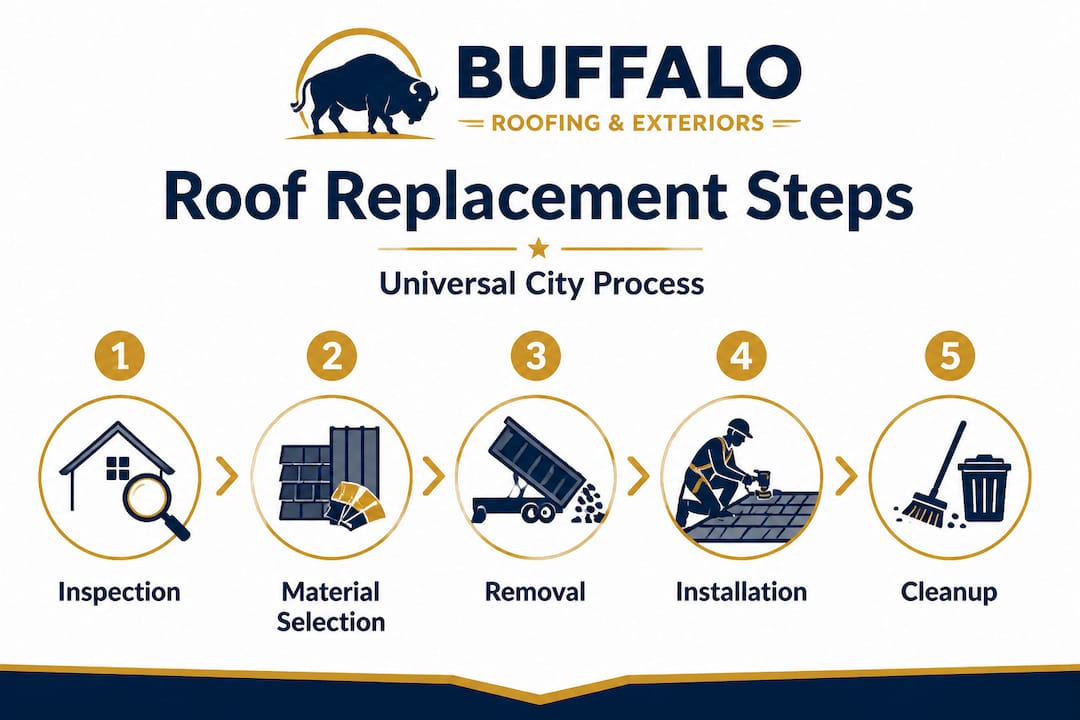 Infographic showing roof replacement steps