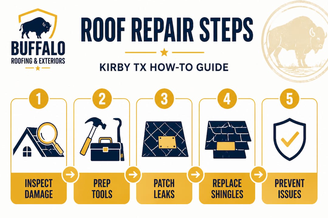 Infographic showing Kirby TX roof repair steps