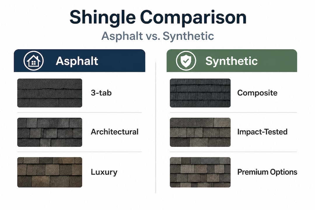 Infographic comparing asphalt and synthetic shingles