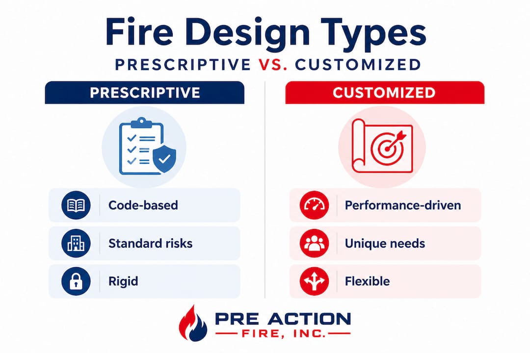 Infographic comparing prescriptive and customized fire solutions