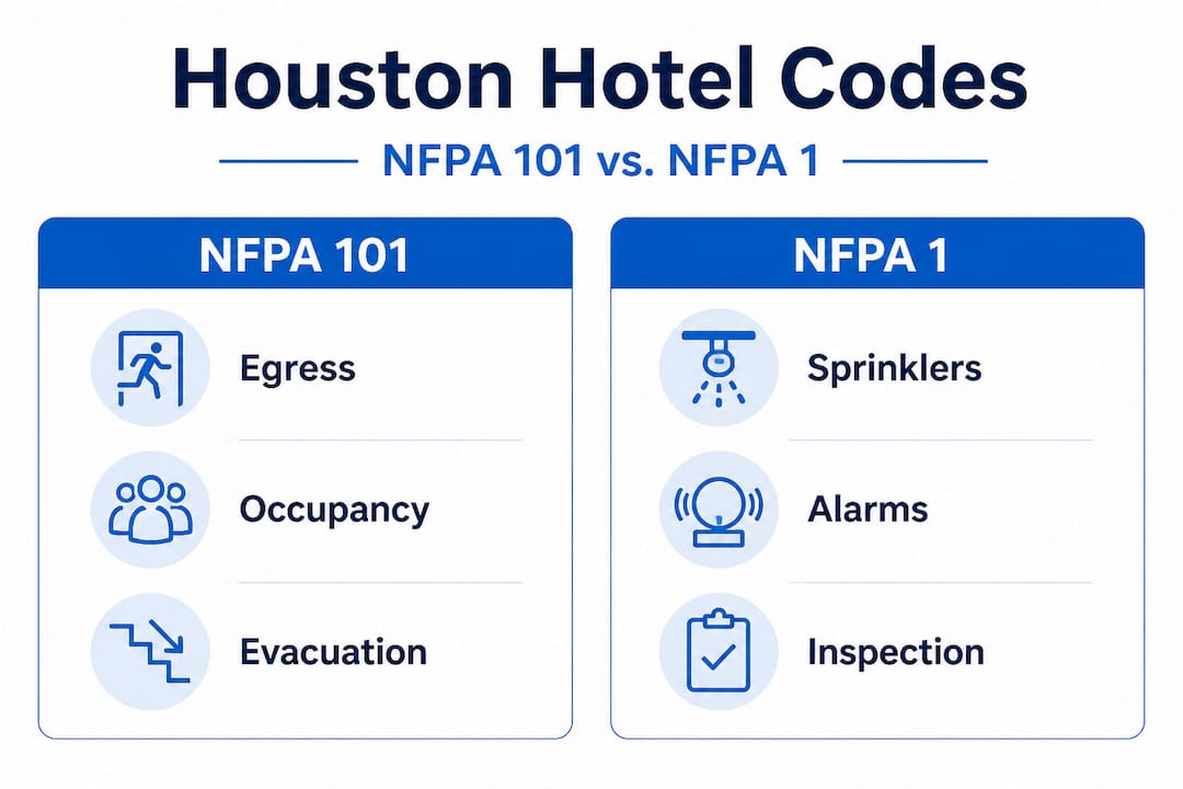 Infographic comparing NFPA hotel fire codes