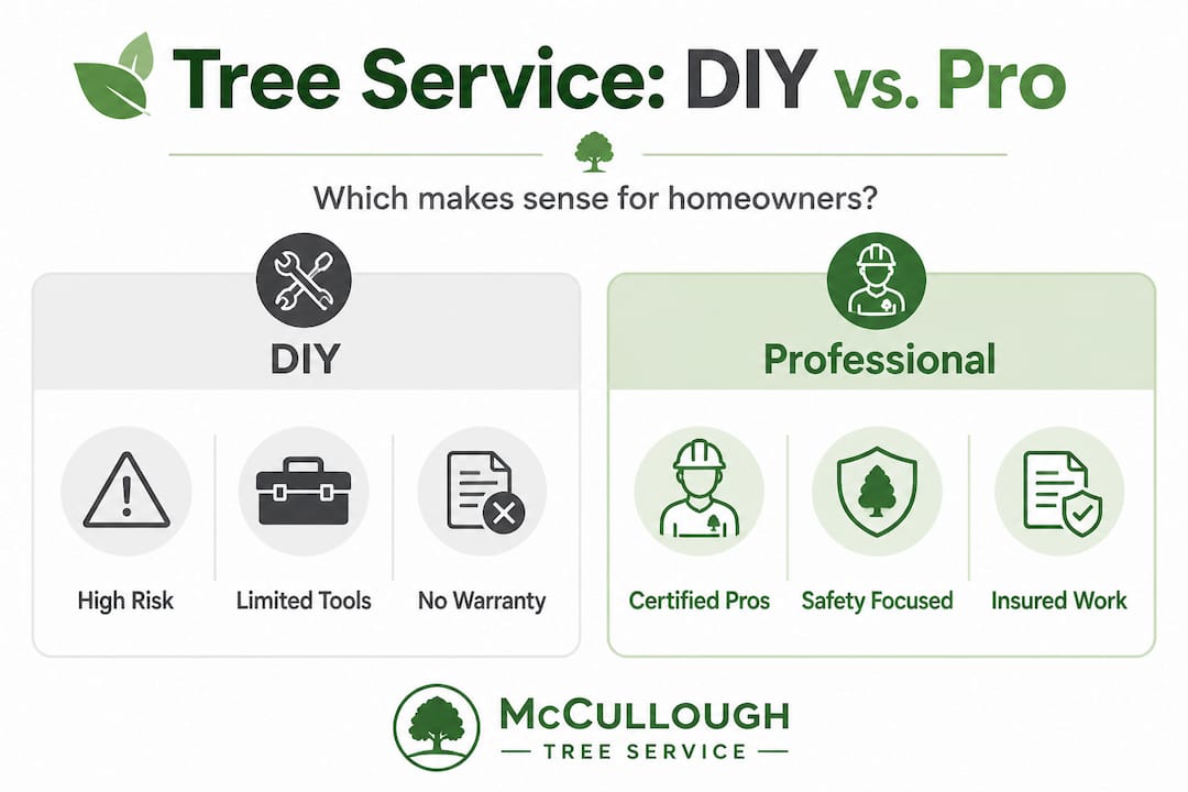 Infographic comparing DIY and professional tree service