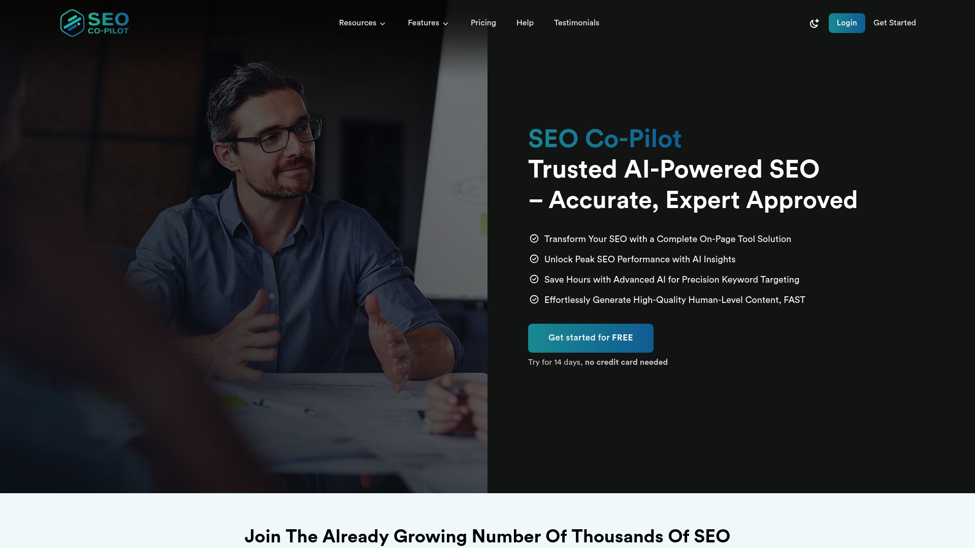 Person gesturing in discussion, showcasing SEO Co-Pilot branding, emphasizing AI-powered SEO solutions for enhanced digital marketing strategies.
