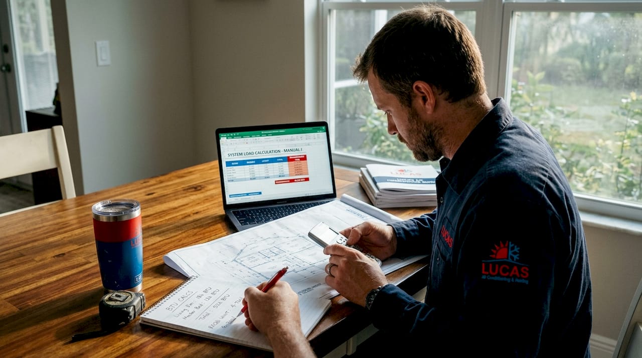 Contractor working through Manual J HVAC calculations