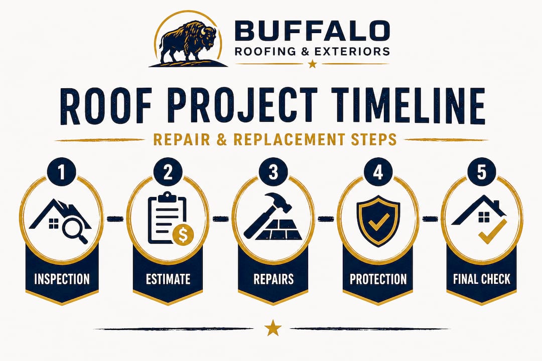 Infographic showing roof repair and replacement steps