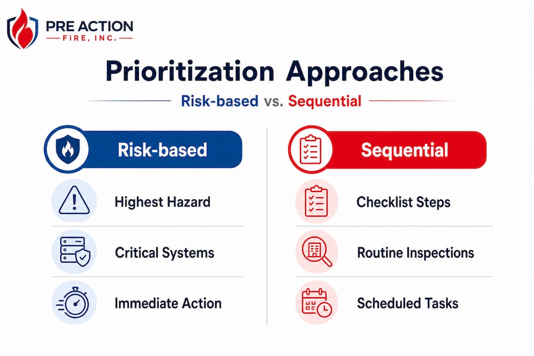 Infographic comparing risk-based and sequential prioritization