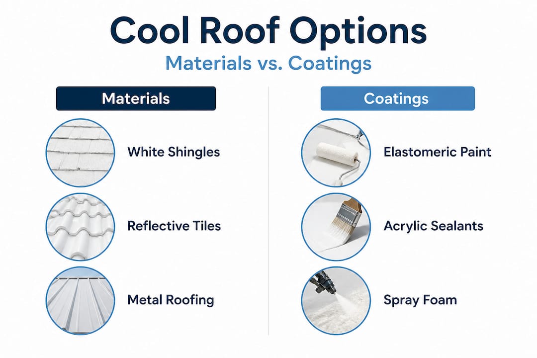 Infographic comparing cool roof materials and coatings