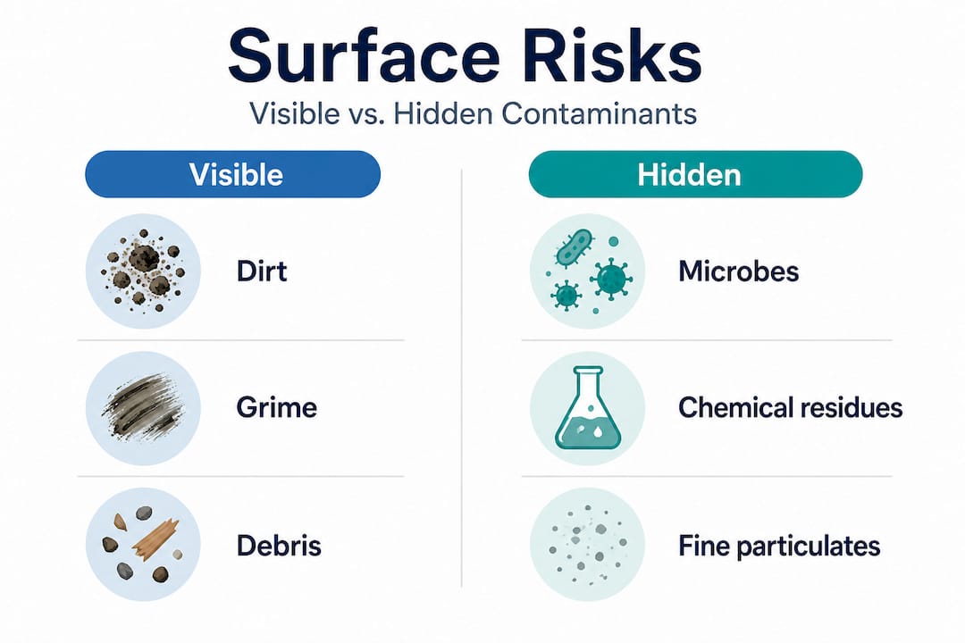 Infographic comparing visible and hidden contaminants