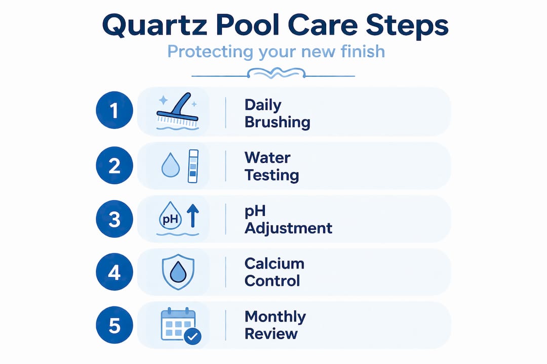Infographic of quartz pool care steps