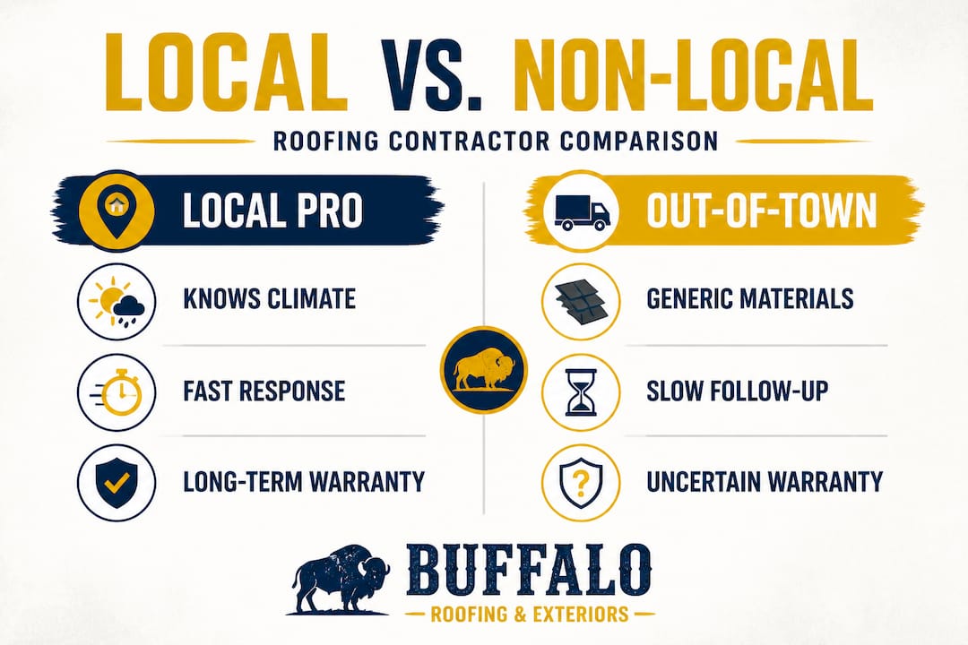 Infographic comparing local and non-local roofing contractors