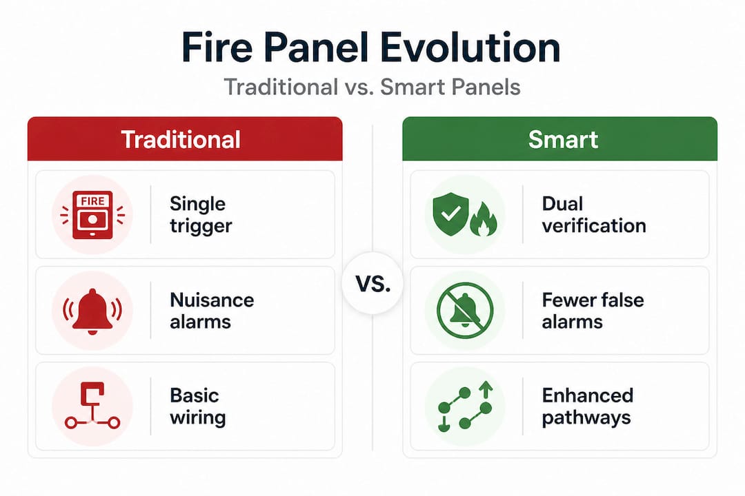 Infographic comparing traditional and smart fire panels