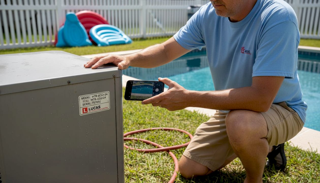 Homeowner taking pool heater photo for records
