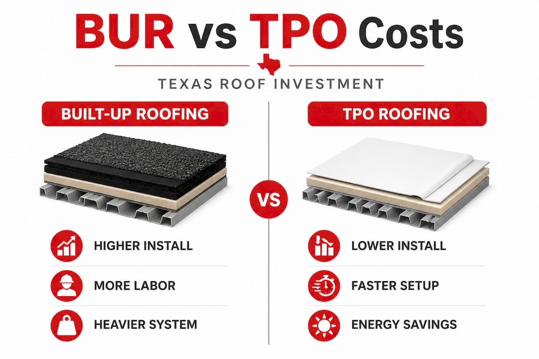 BUR vs TPO roofing costs comparison infographic