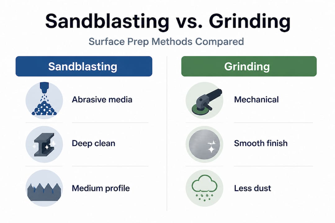 Infographic comparing sandblasting and grinding methods