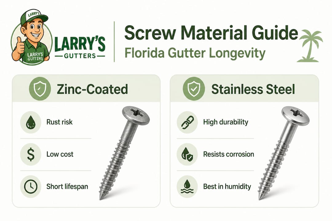 Infographic comparing zinc vs stainless gutter screws