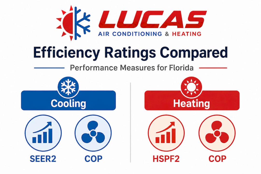 Infographic comparing cooling vs heating efficiency ratings