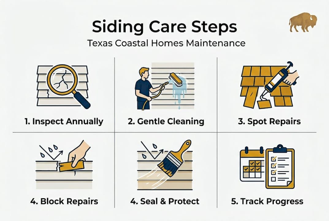 Vertical infographic of key siding care steps
