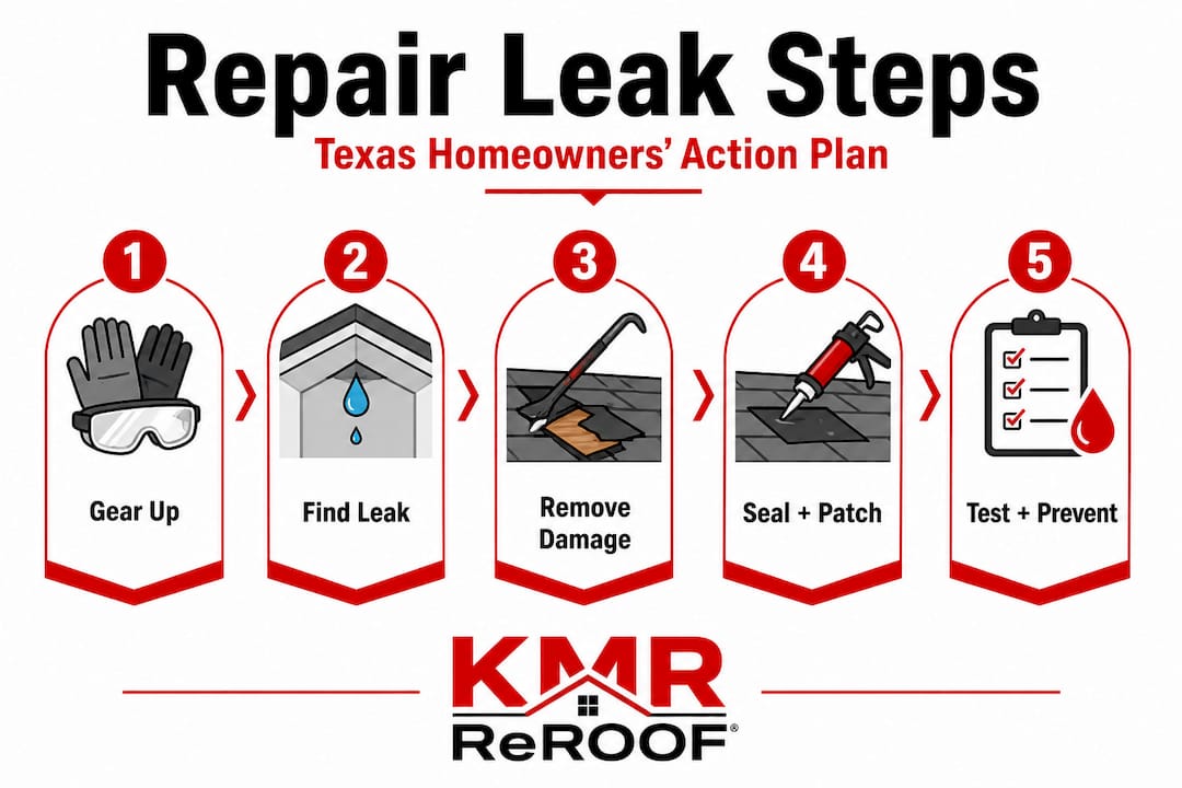 Infographic of step-by-step roof leak repair process