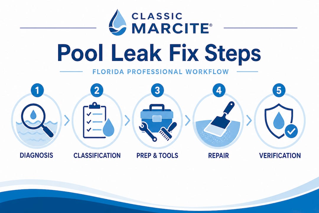 Infographic outlining pool leak repair workflow