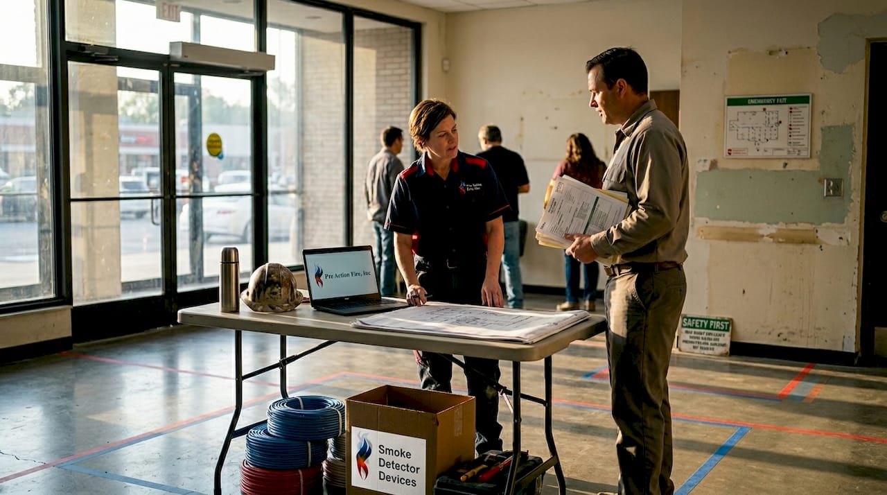 Site contractor reviewing fire system site plans