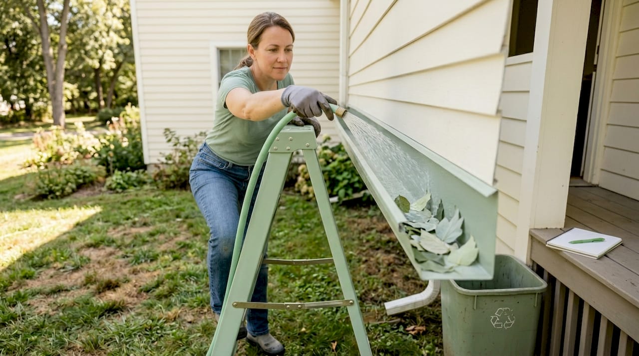 Homeowner performing box gutter maintenance check