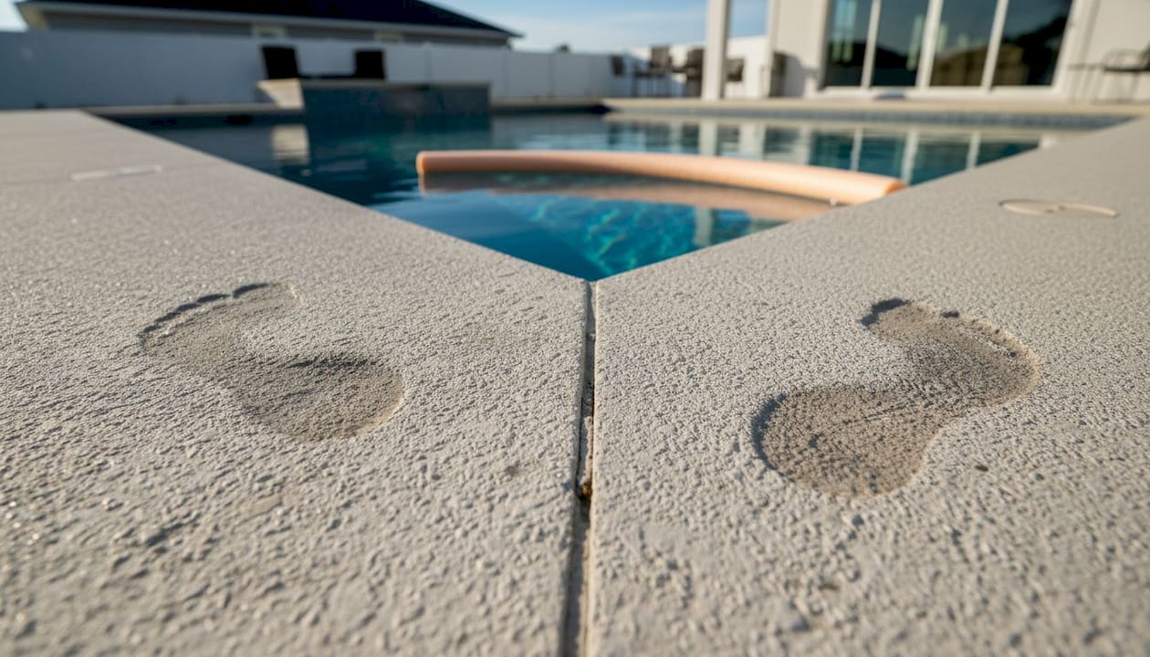 Close-up textured concrete pool deck