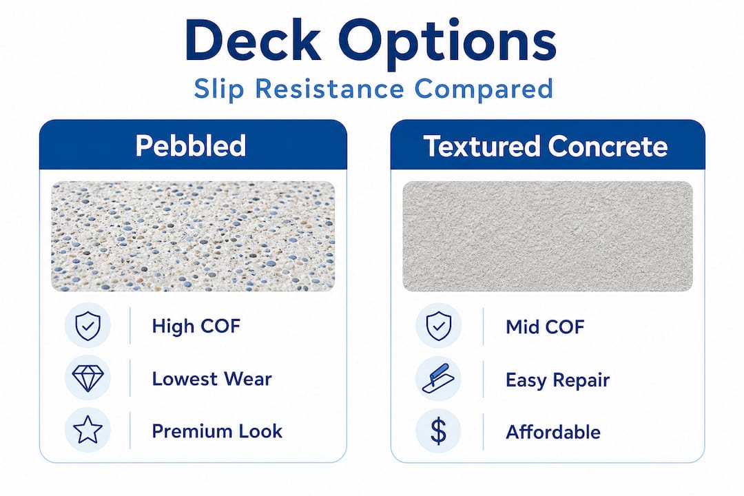 Infographic comparing pool deck materials