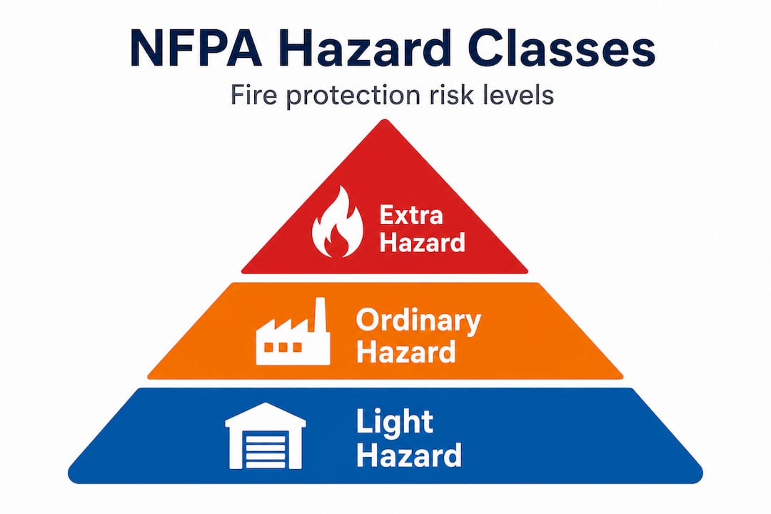 Infographic presenting NFPA 13 hazard class pyramid