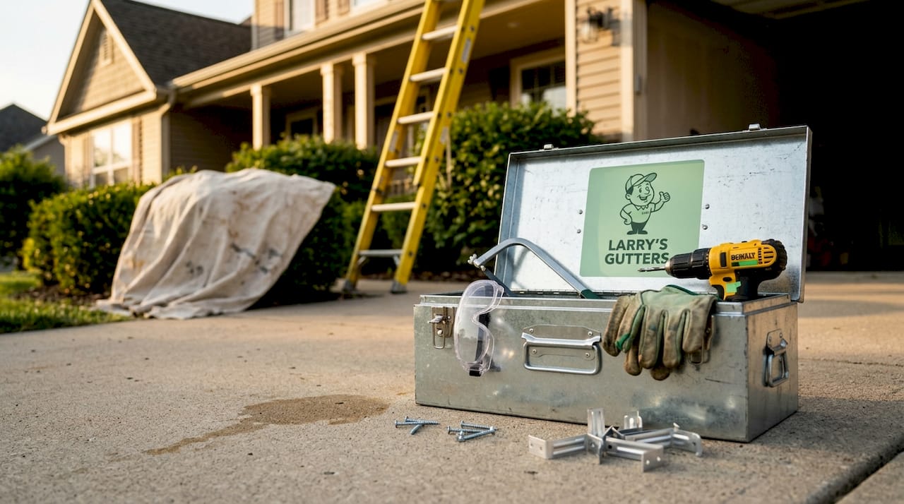 Basic gutter removal tools on driveway