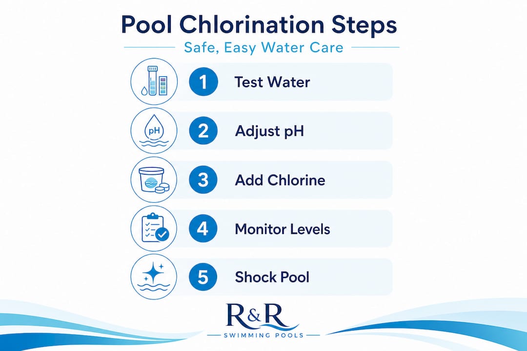 Infographic showing steps for pool chlorination process