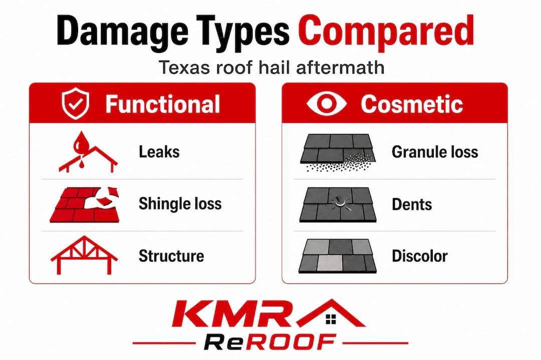 Infographic comparing functional vs cosmetic hail damage