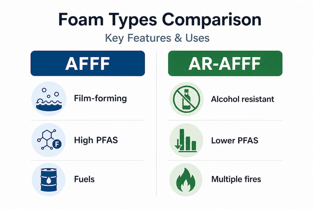 Infographic comparing AFFF and AR-AFFF foam types