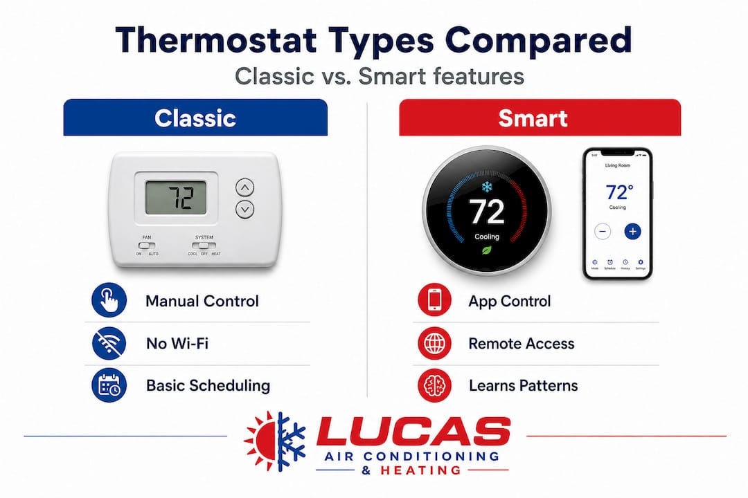 Smart vs. classic thermostat features infographic