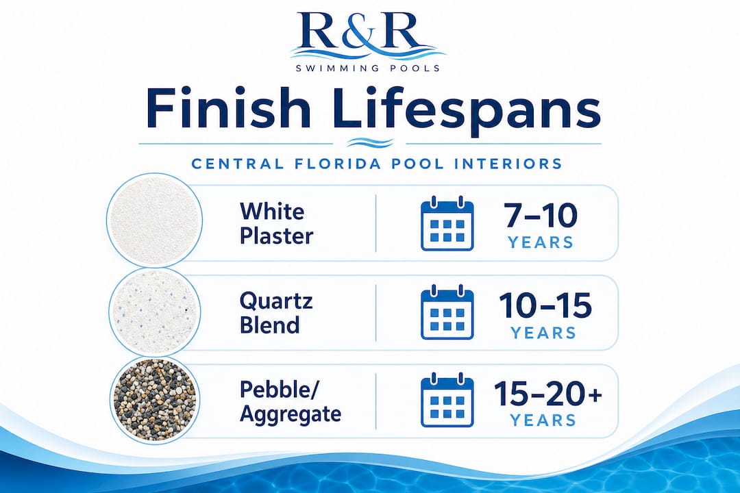 Infographic showing lifespan of pool finish options