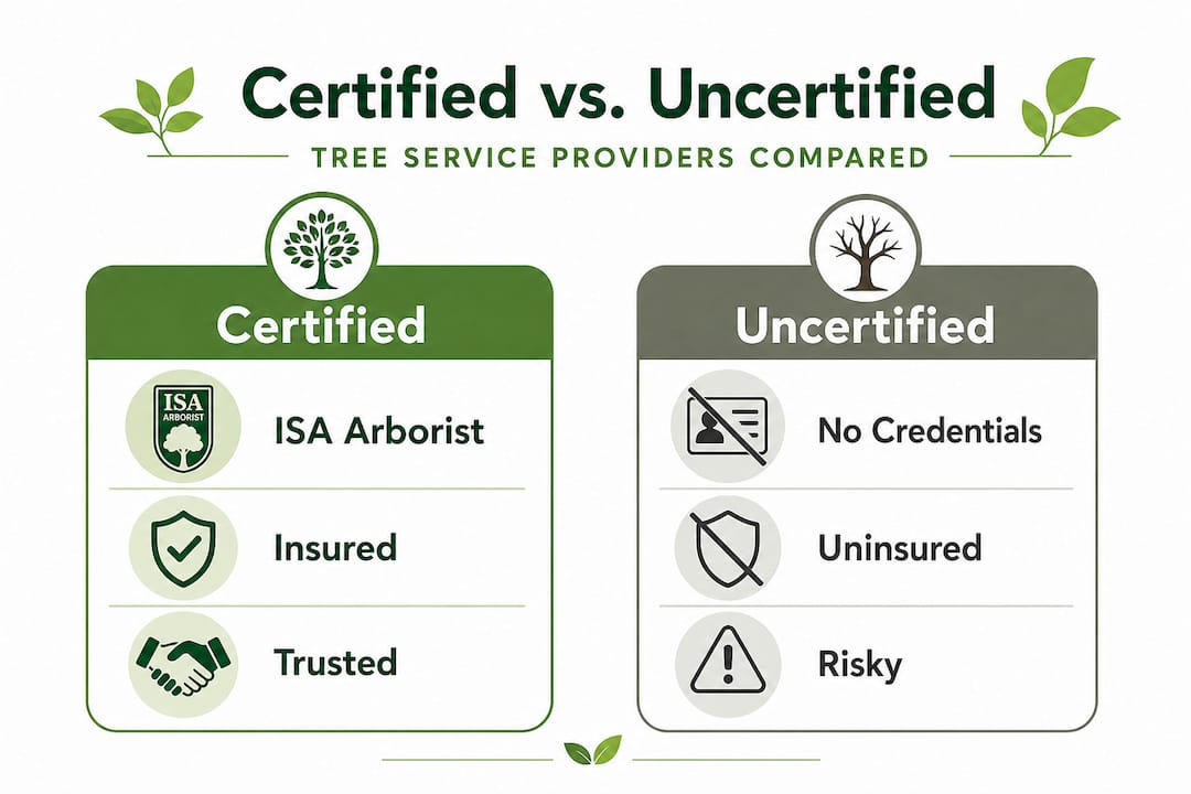 Infographic comparing certified vs uncertified tree services